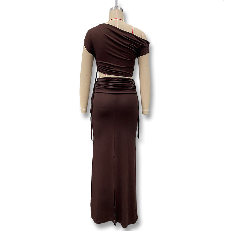 Damen Langarm-Maxikleid mit asymmetrischem Schnitt und elegantem Oberteil EB