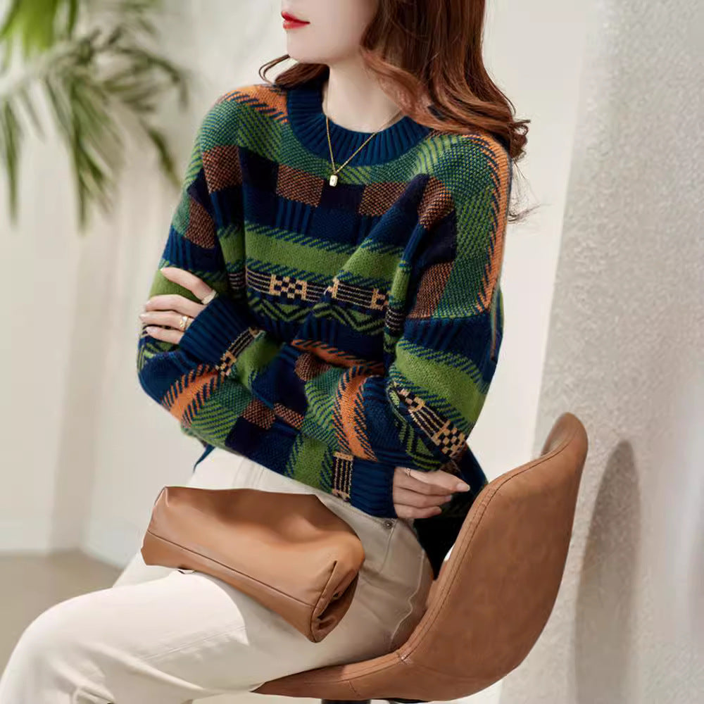 Damen Gemusterter Strickpullover mit Rundhalsausschnitt und weich-flauschiger Textur EB