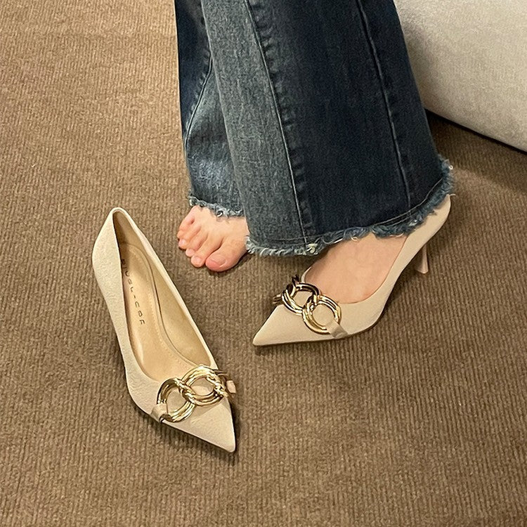 Damen elegante Pumps mit luxuriösem Riemen und spitzem Zehenbereich EB