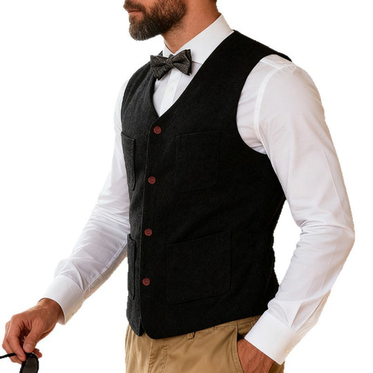Herren Wollfilz-Weste mit V‑Ausschnitt, vier aufgesetzten Taschen und Knopfleiste EB