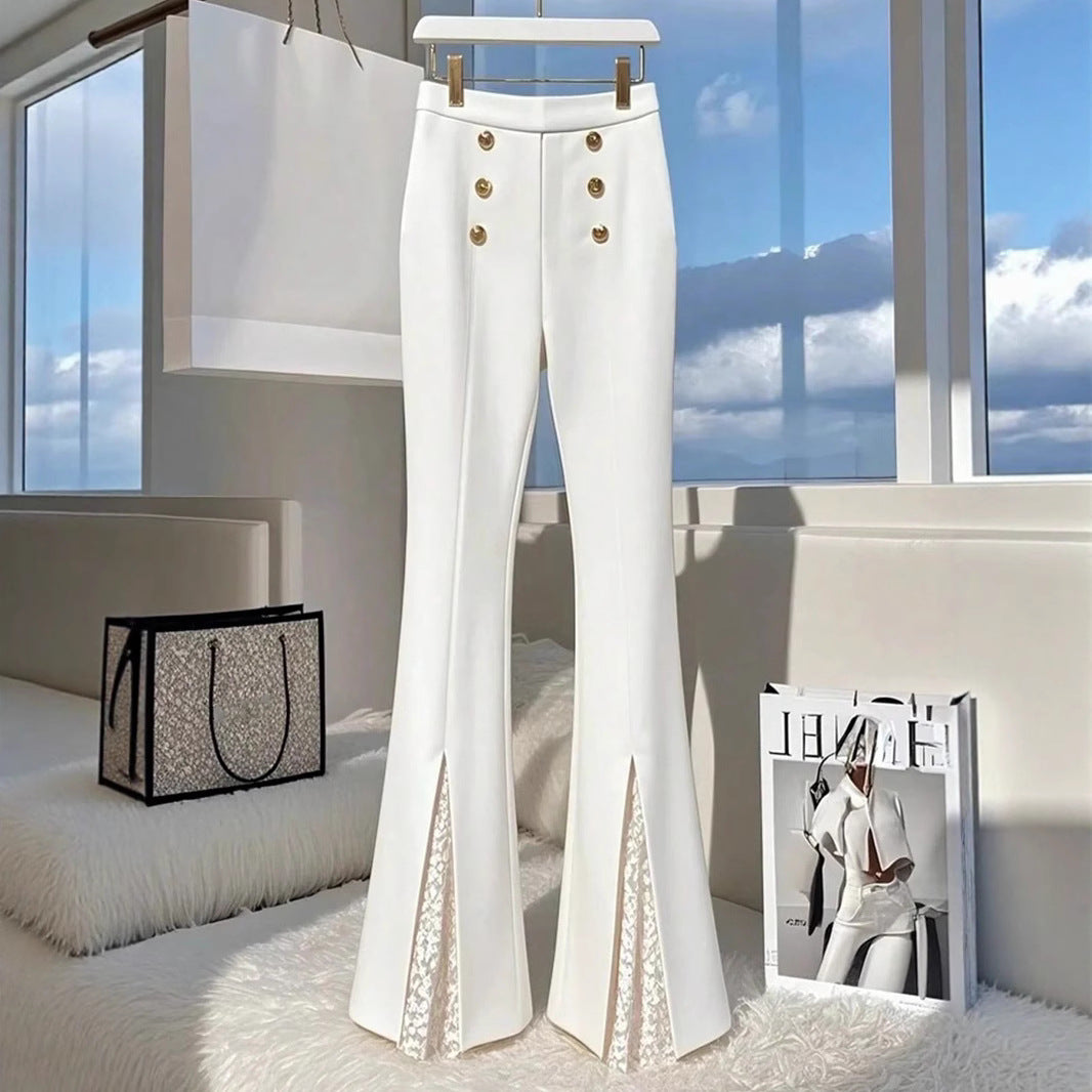 Damen Modische Flared-Hosen mit eleganten Knopfdetails und seitlichem Schlitz EB