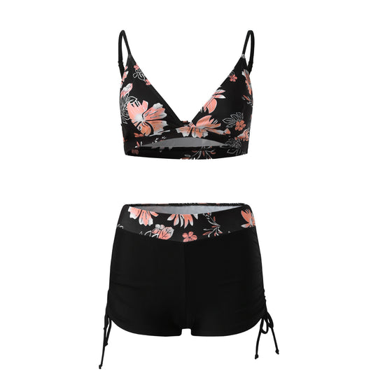 Damen Bikini-Set mit modischem Oberteil und hoch geschnittenen Shorts EB