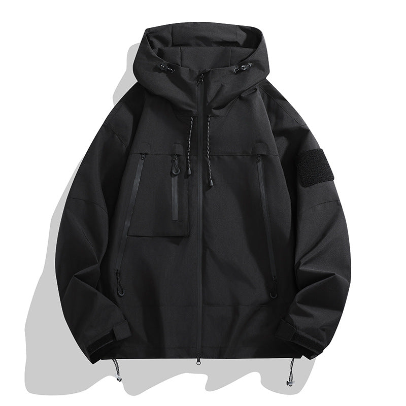 Damen wetterfeste Outdoor-Jacke mit praktischen Taschen und verstellbarer Kapuze EB