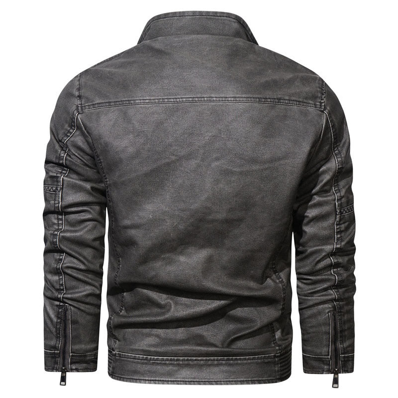 Herren Denim-Zipjacke im Vintage-Washed-Look mit Stehkragen und Ziernähten EB