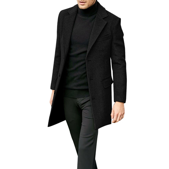 Herren eleganter Wollmantel mit klassischem Revers und verdeckten Knöpfen EB