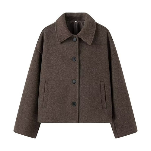Damen modische kurze Wolljacke im Oversized-Stil mit Knopfverschluss EB