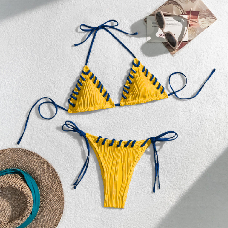Damen Triangel-Bikini mit kontrastierenden Schnürdetails EB