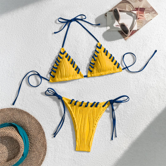 Damen Triangel-Bikini mit kontrastierenden Schnürdetails EB