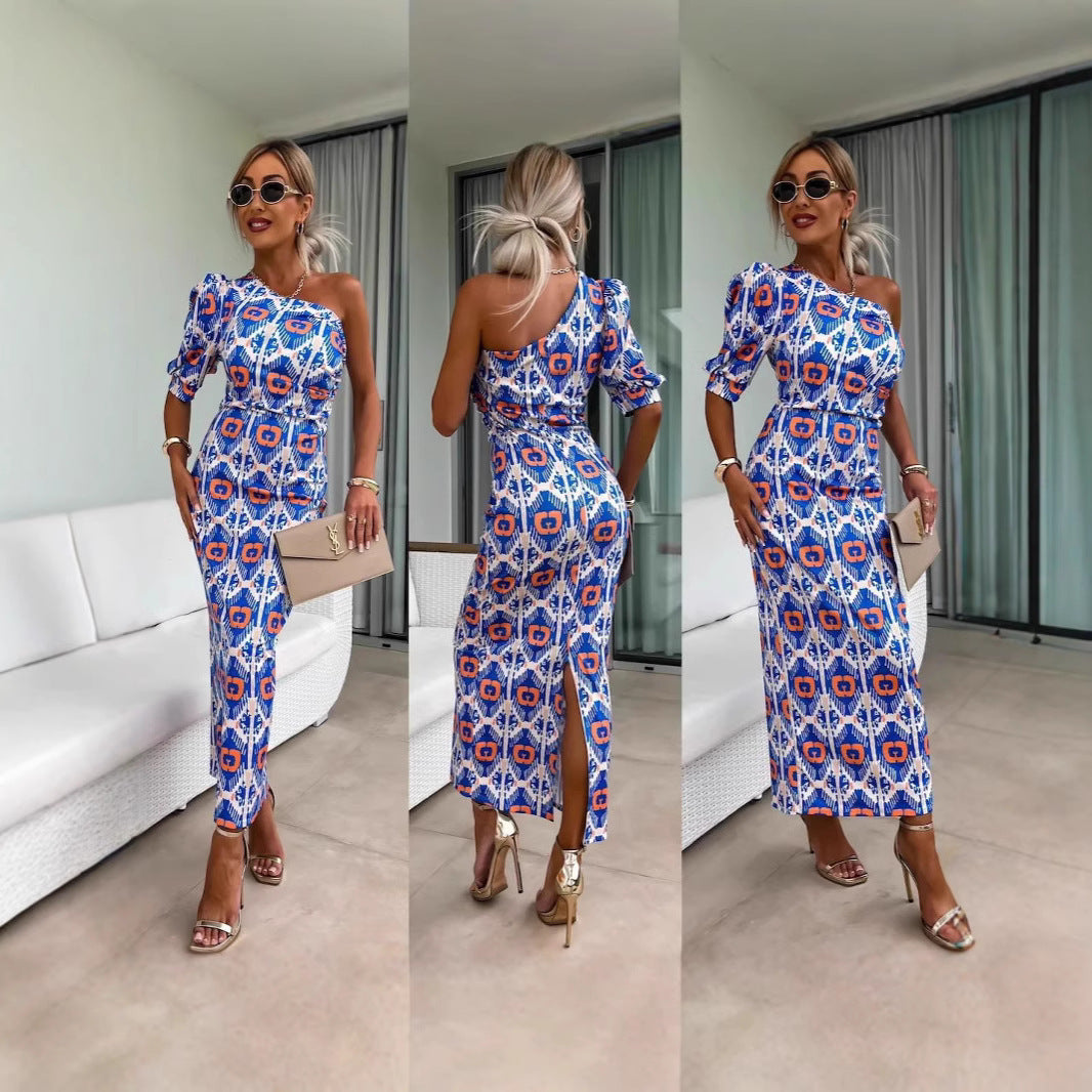 Damen Elegantes Knistern Maxikleid mit asymmetrischem Design und Rüschendetails EB