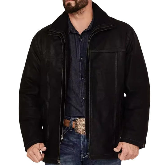 Herren Lammfelljacke mit breitem Kragen und praktischen Taschen EB