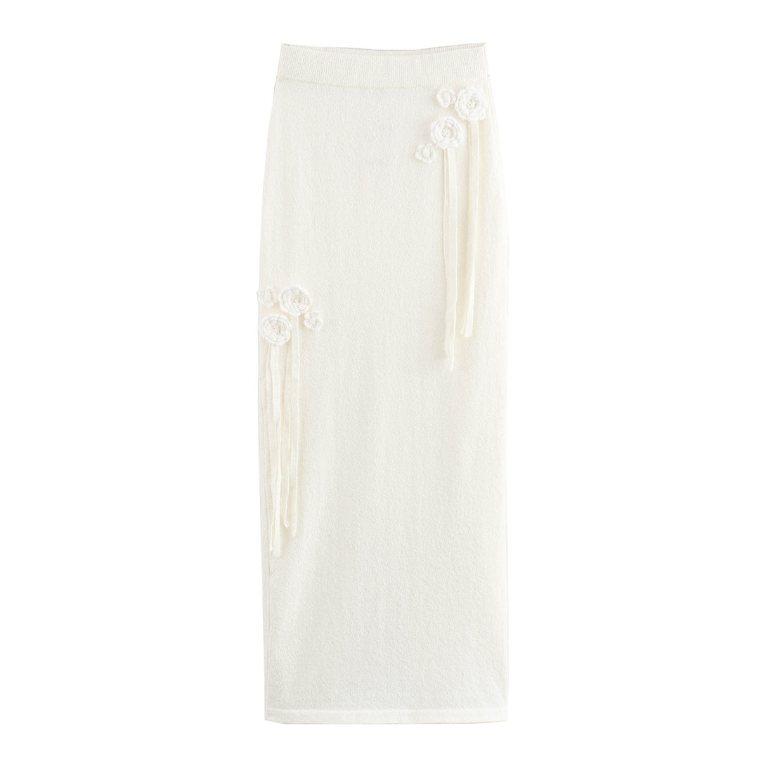 Damen Midi-Rock mit floralem Rüschendesign und elastischem Bund EB