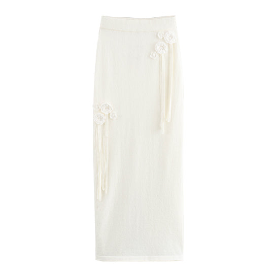Damen Midi-Rock mit floralem Rüschendesign und elastischem Bund EB