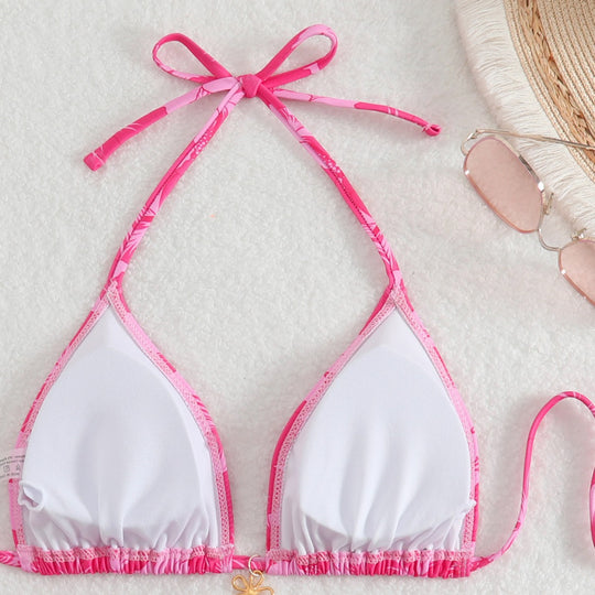 Damen Bikini-Set mit floralem Design und verstellbaren Bindebändern EB