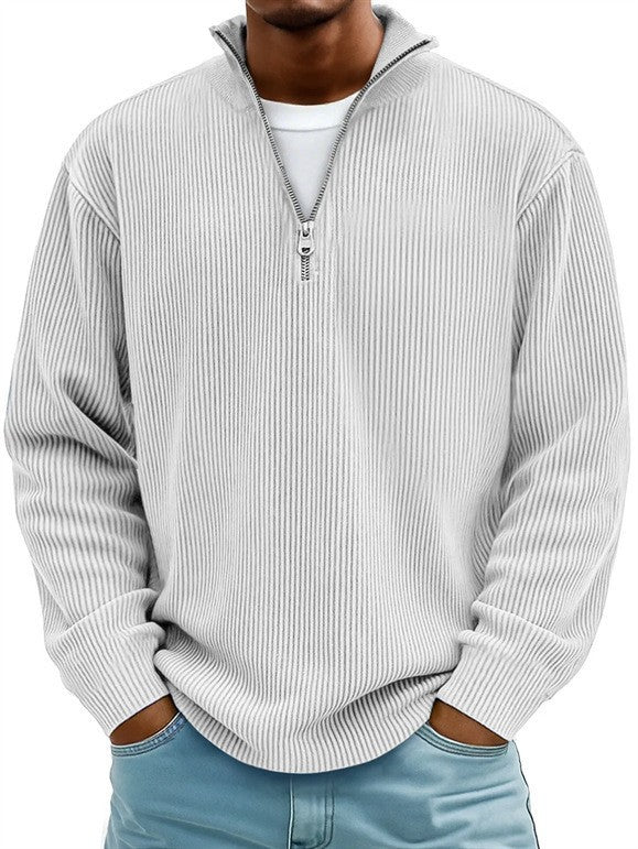 Herren nan gerippter Strickpullover mit halbem Reißverschluss und Stehkragen EB