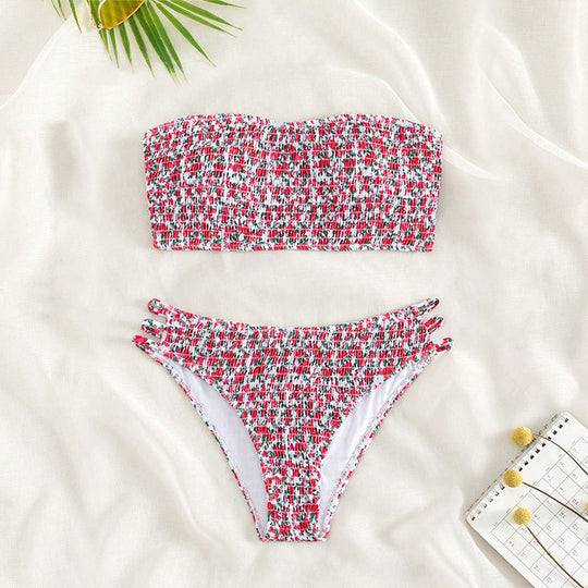 Damen Bandeau-Bikini mit trendigem Rüschendesign und elastischem Hochschnitt EB
