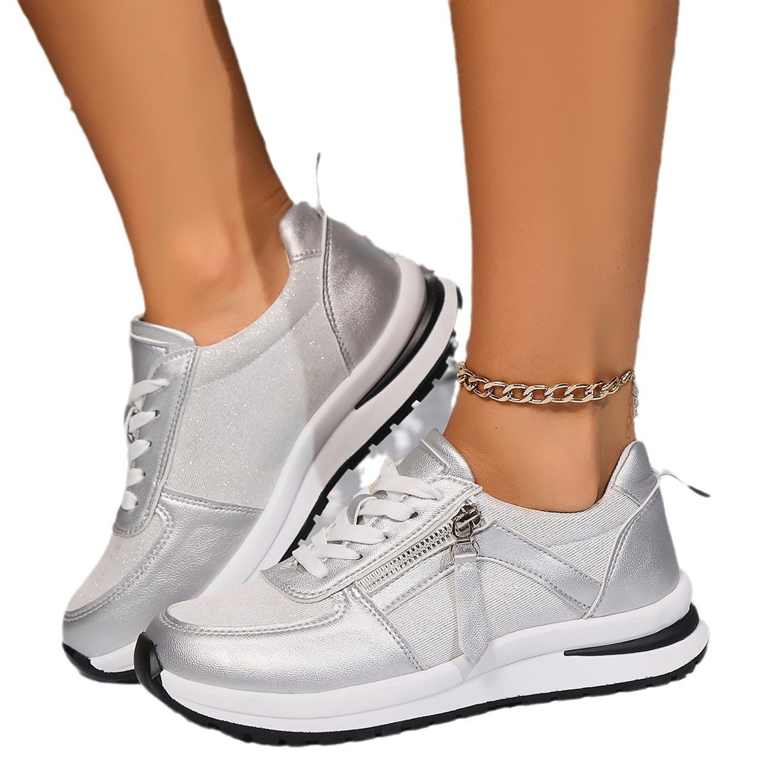 Damen  modische Plateausneaker mit seitlichem Reißverschluss und gepolsterter Komfortsohle EB