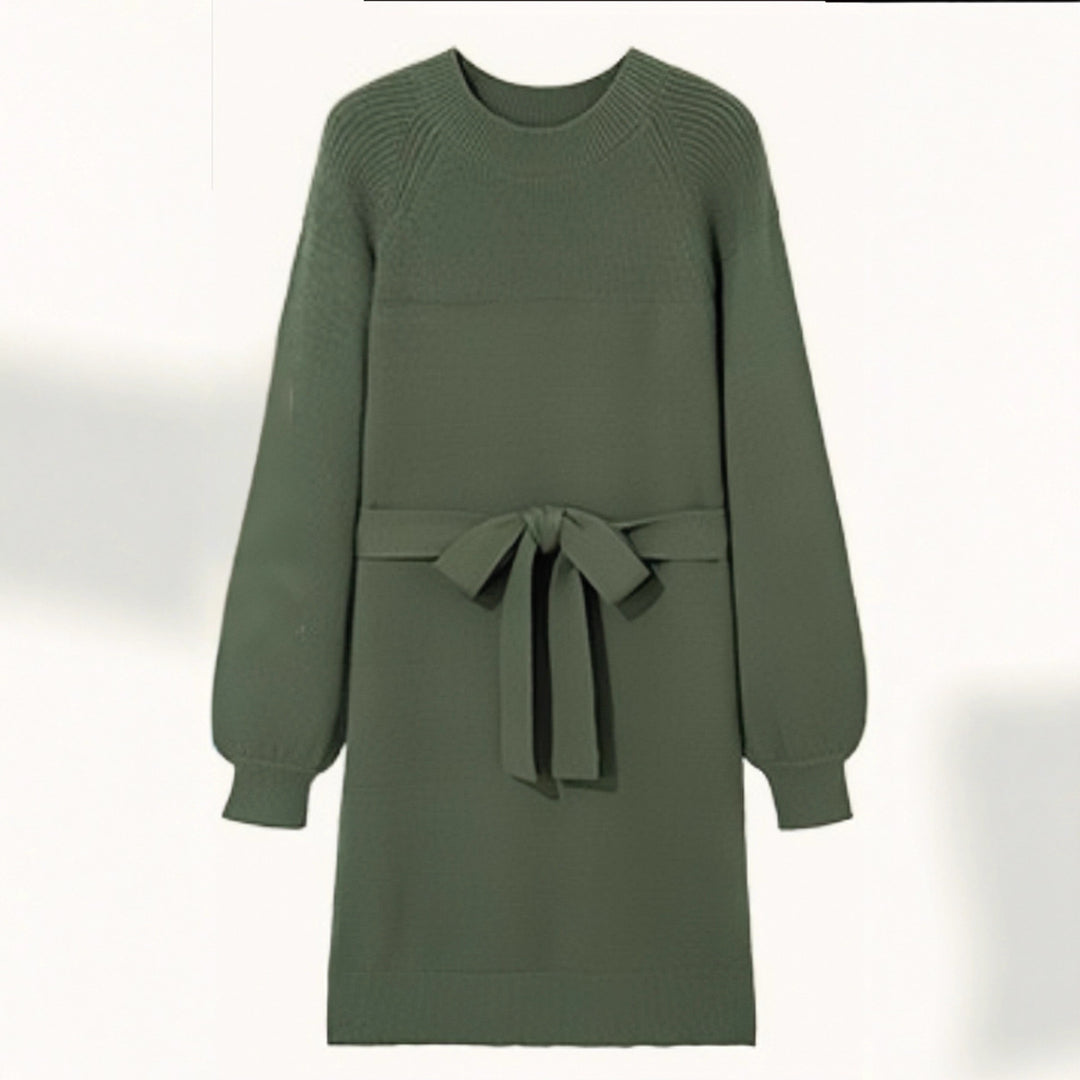Damen Strickkleid mit Taillengürtel und langen Ärmeln EB