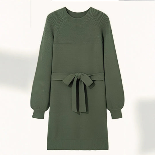 Damen Strickkleid mit Taillengürtel und langen Ärmeln EB