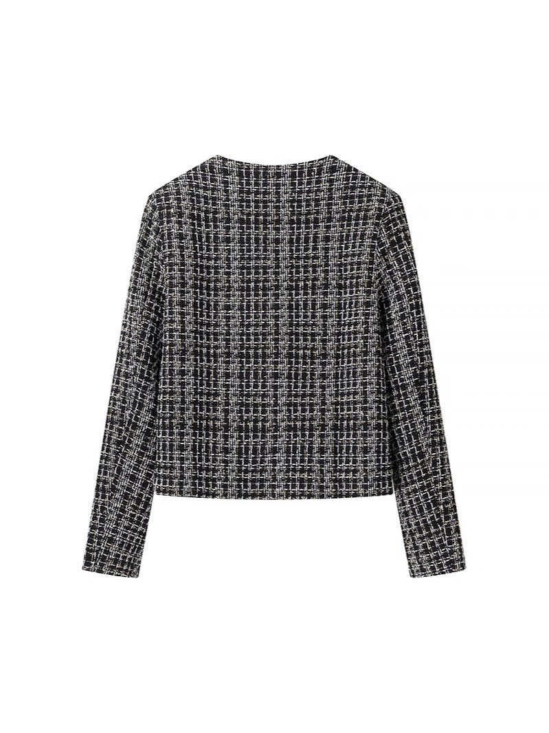 Damen elegante Tweed-Jacke mit goldenen Knöpfen EB