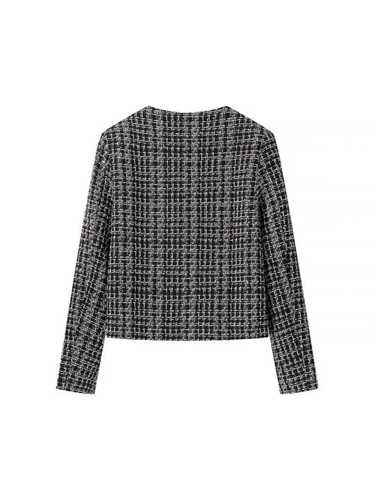 Damen elegante Tweed-Jacke mit goldenen Knöpfen EB
