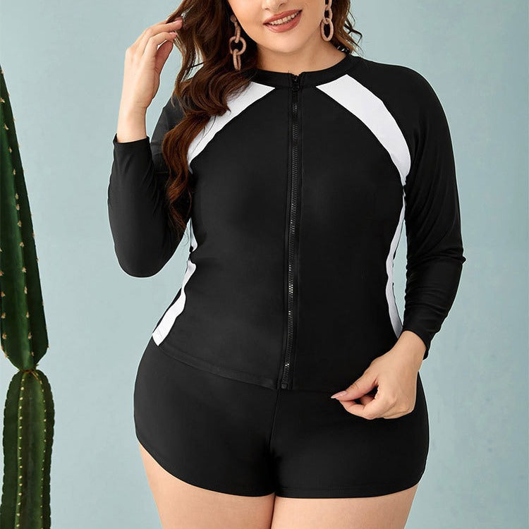 Damen UV-Schutz Sport Badeanzug mit langem Arm und kurzer Hose EB