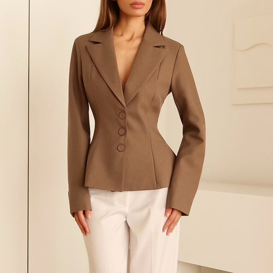Damen taillierter Blazer mit elegantem Revers EB