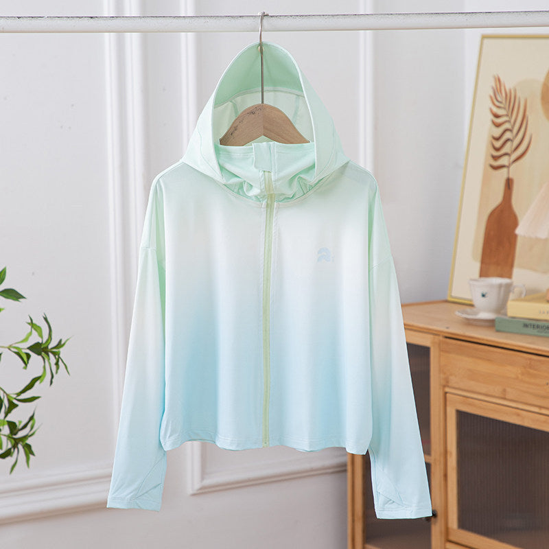 Damen nan leichte Kapuzenjacke mit UV-Schutz, schnell trocknender Sportjacke mit Reißverschluss R&B