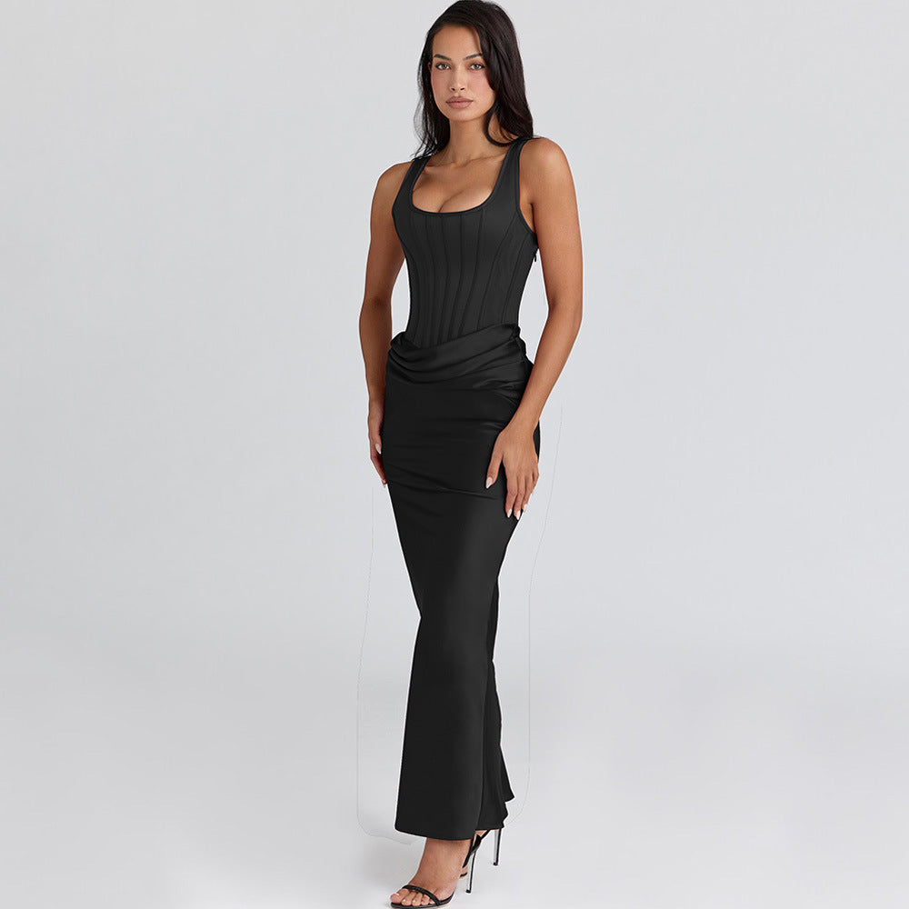 Damen Maxikleid mit figurbetonendem Oberteil und elegantem Drapierungseffekt EB