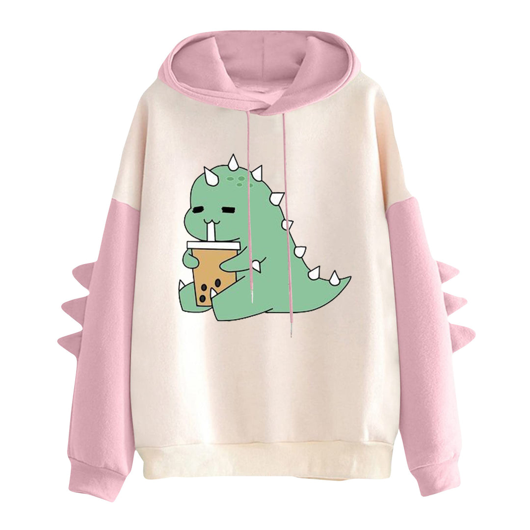 Damen nan Kapuzenpullover mit niedlichem Dinosaurier-Print und dreidimensionalen Ärmeldetails EB