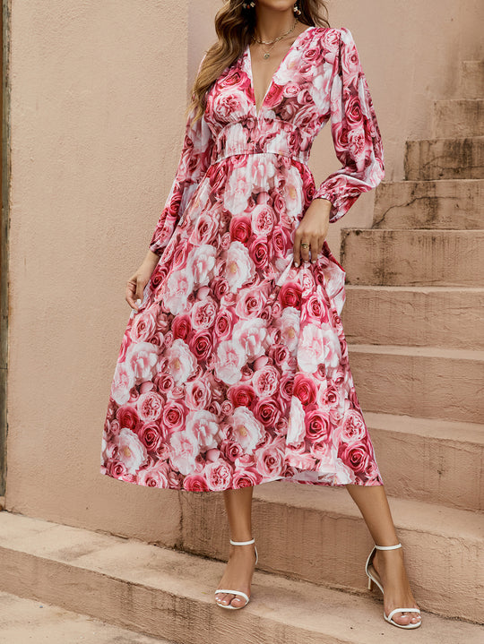 Damen Midi-Kleid mit floralen Mustern EB