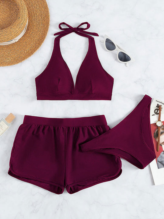 Damen Sport-Bikini-Set mit hoch geschnittenem Oberteil und komfortablen Shorts EB