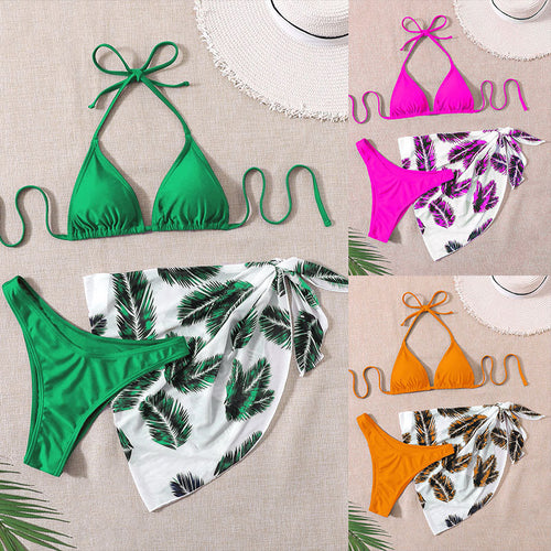 Damen Triangel-Bikini-Set mit modischem Wickelrock EB