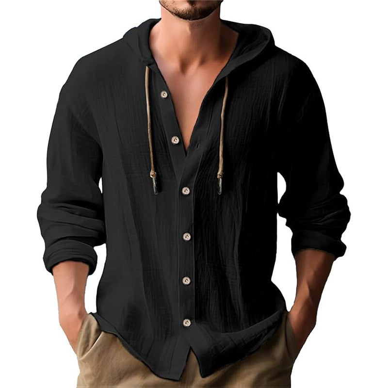 Herren lässiges Kapuzenshirt mit Knopfleiste und strukturierter Oberfläche EB