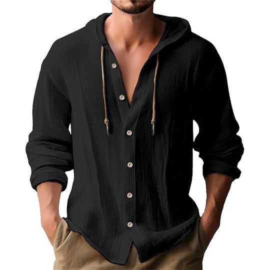 Herren lässiges Kapuzenshirt mit Knopfleiste und strukturierter Oberfläche EB