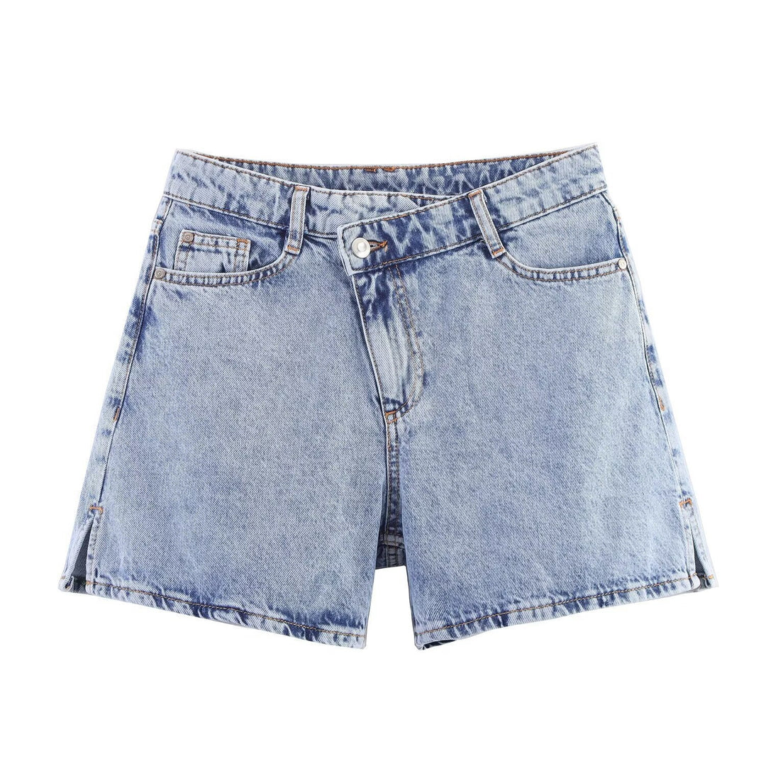 Damen Jeansshorts im lässigen Vintage-Stil mit hohem Bund und seitlichen Schlitzen EB