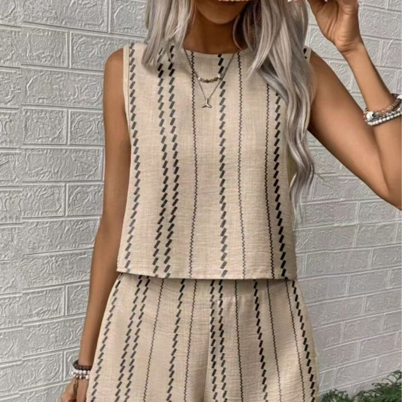 Damen lässiges Set mit ärmellosem Oberteil und Shorts EB