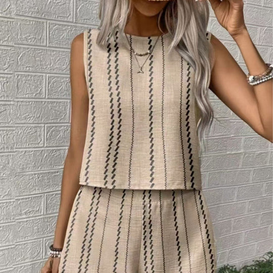 Damen lässiges Set mit ärmellosem Oberteil und Shorts EB