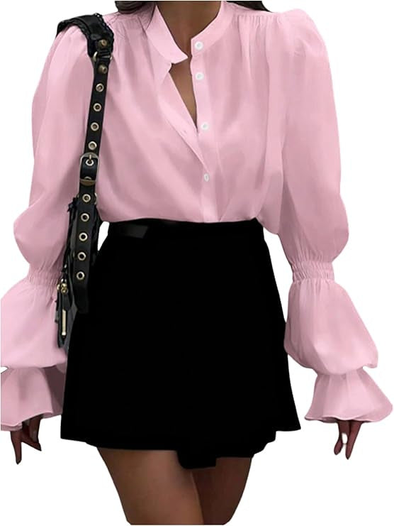 Damen Bluse mit eleganten Puffärmeln und zeitlosem Stehkragen EB