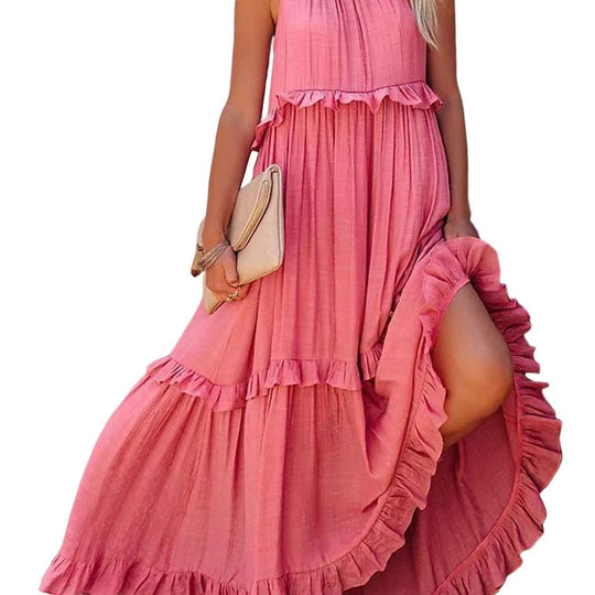 Damen Maxikleid mit Rüschendetails und luftiger Silhouette EB