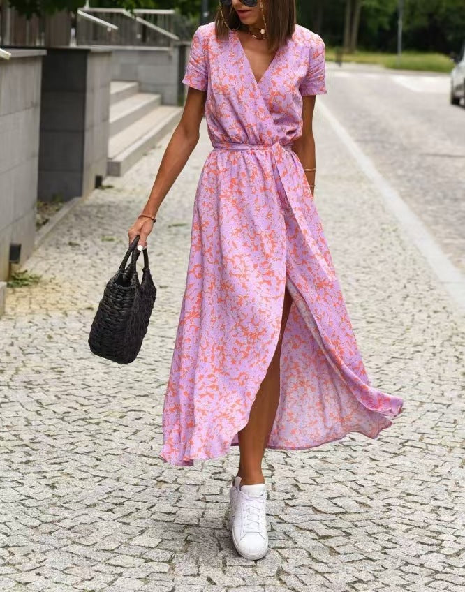 Damen Maxikleid mit Polka-Dots und seitlichem Schlitz EB