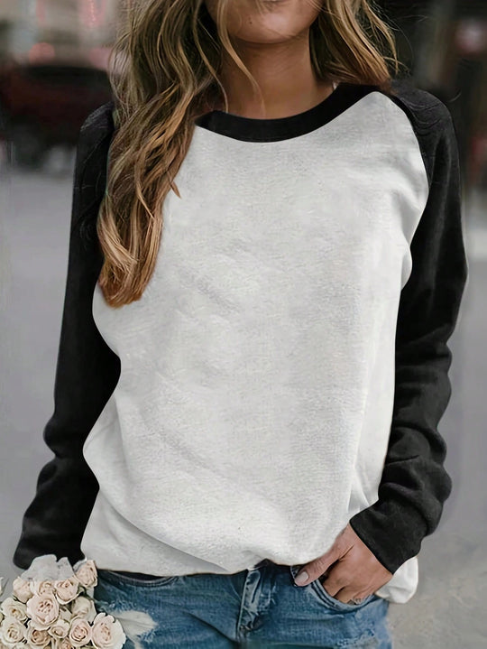 Damen lässiger Raglan-Pullover aus weichem Baumwollmix mit Rundhalsausschnitt EB