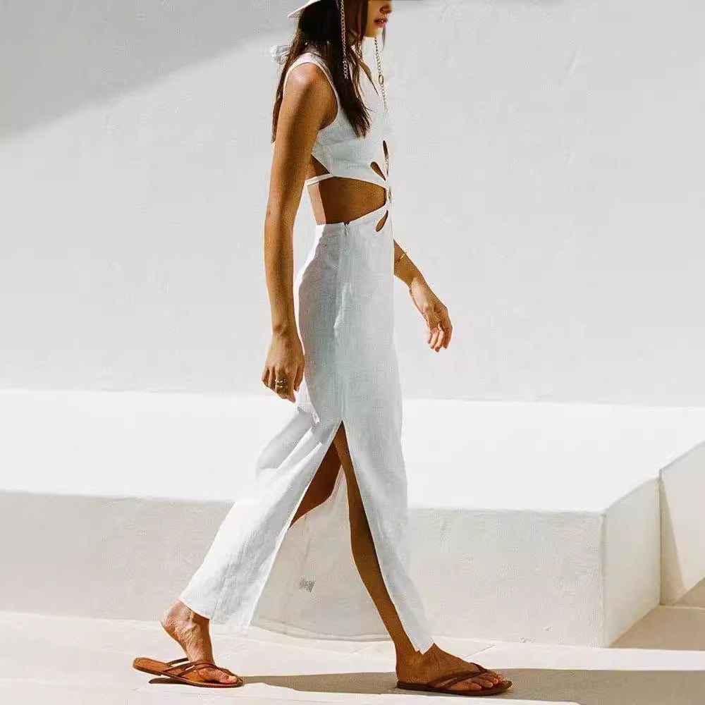 Damen Elegantes Maxikleid mit Cut-Out-Details und hohem Schlitz EB