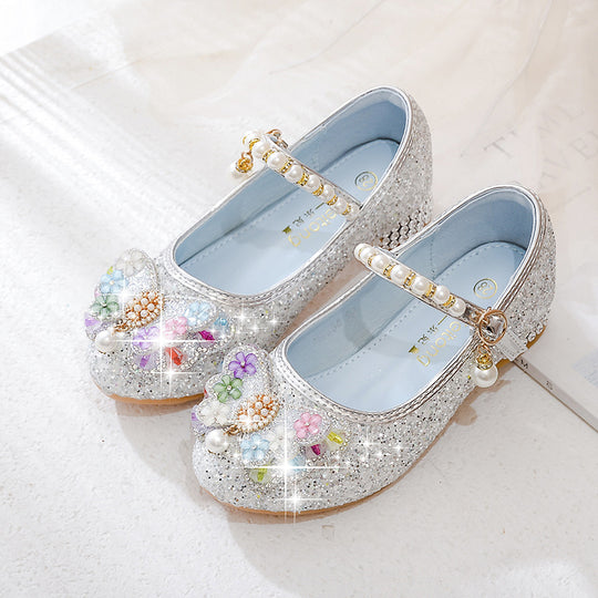 Mädchen Glitzernde Ballerinas mit Blumenapplikationen EB
