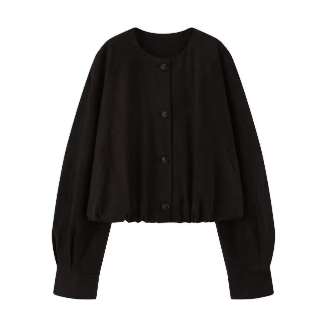 Damen elegante und lockere Blusenjacke aus Kunstleder EB