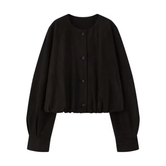 Damen elegante und lockere Blusenjacke aus Kunstleder EB