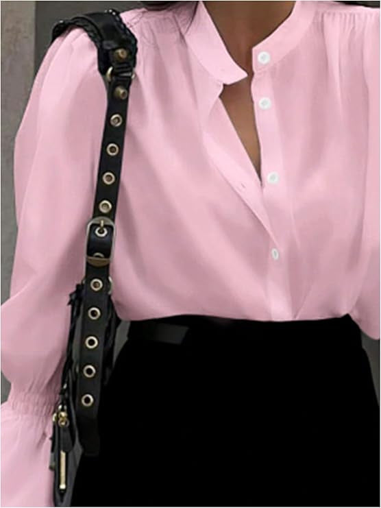Damen Bluse mit eleganten Puffärmeln und zeitlosem Stehkragen EB