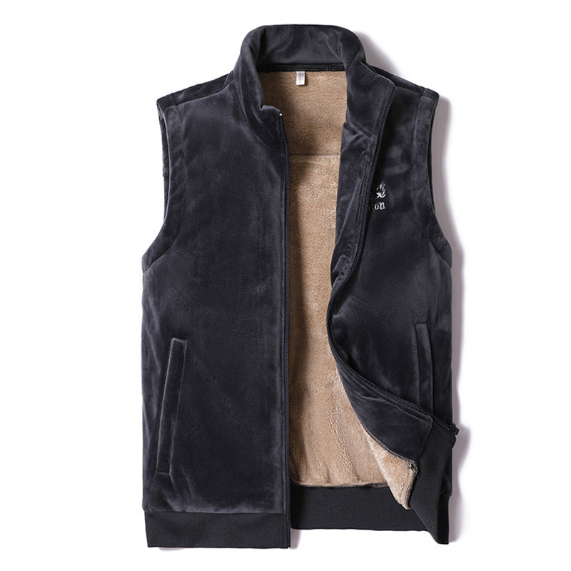 Herren Samtige Thermo-Fleeceweste mit Teddyfutter und Stehkragen EB