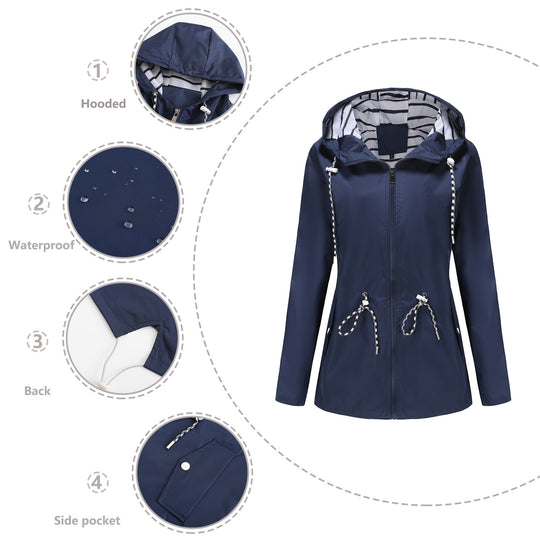 Damen nan leichte wasserdichte Parka Regenjacke mit Taillen-Kordelzug EB