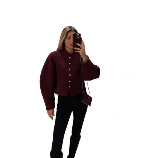 Damen zeitlose Strickjacke mit eleganten Knöpfen und voluminösen Ärmeln EB