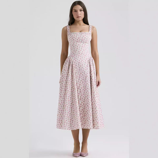 Damen Midi-Kleid mit floralem Muster und angeschnittenem Rock EB